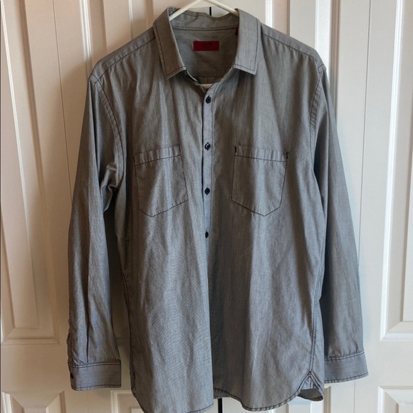 Alfani Gray Casual Button Down Shirt - Picture 1 of 5